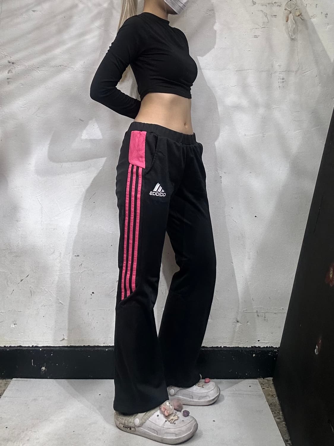 아디다스 블랙 핑크 삼선 와이드 부츠컷 트레이닝 팬츠 추리닝 바지 M 상품이미지1