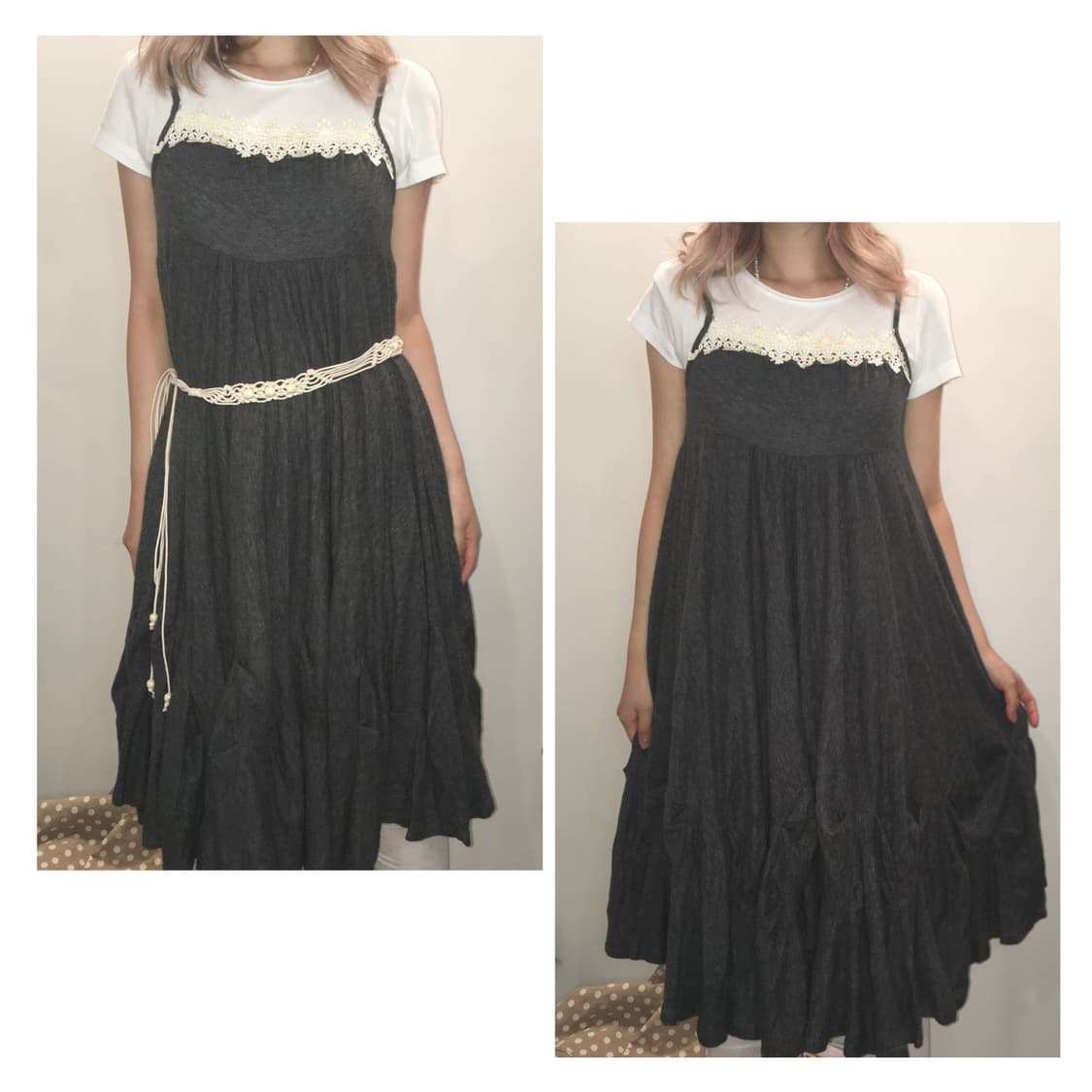 jpn vintage 너드 차콜 크로셰 원피스  상품이미지1