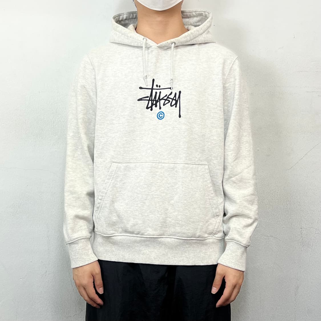 스투시 베이직 미들 스탁로고 후드 그레이 상품이미지2