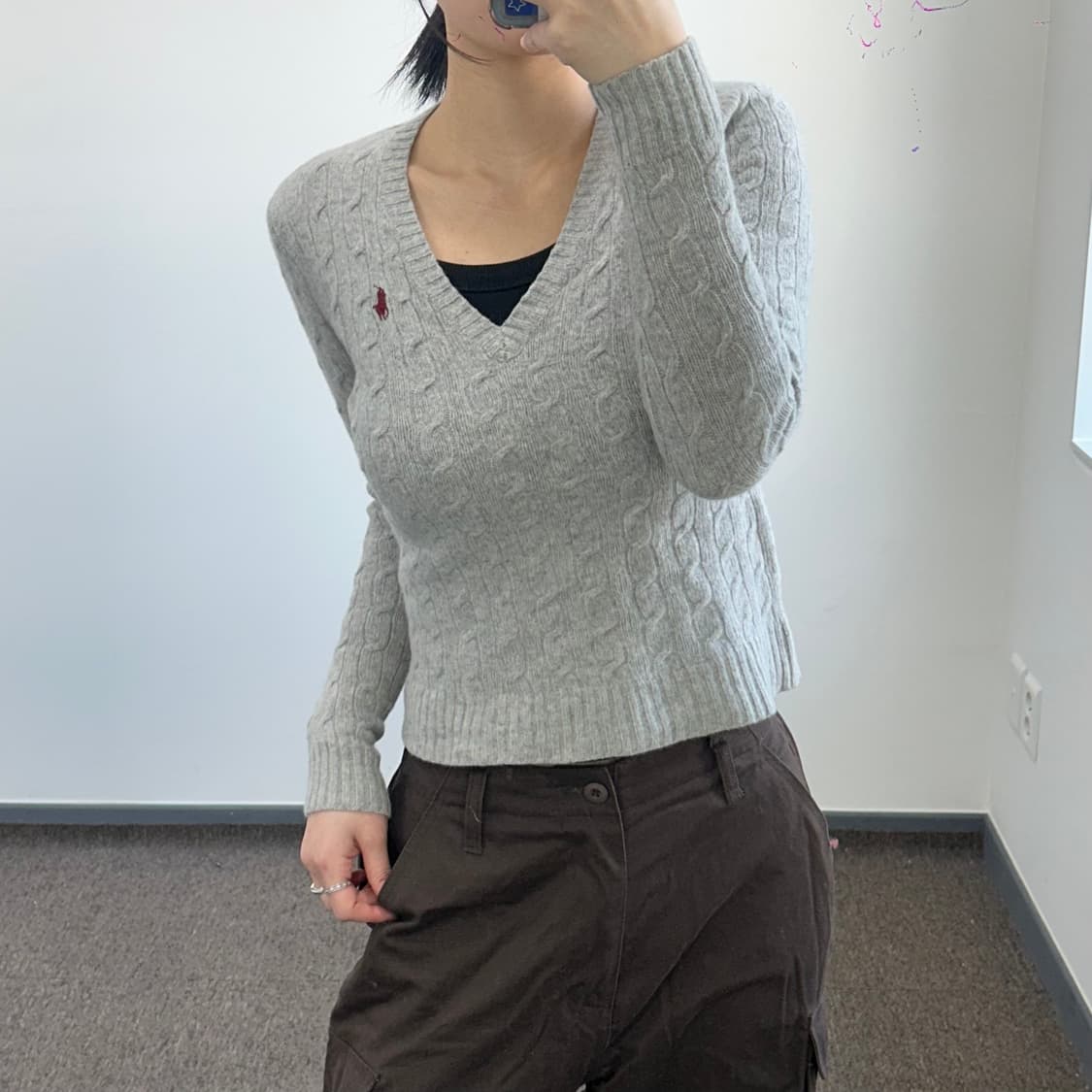 Polo 폴로 레드포니 그레이 브이넥 케이블 니트 상품이미지2