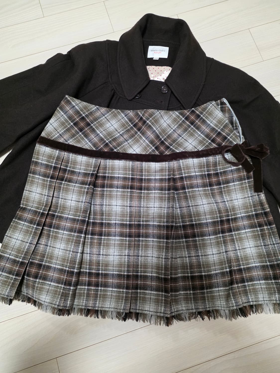 카메빈티지 초코브라운 숏자켓 체크 스커트 세트 상품이미지2