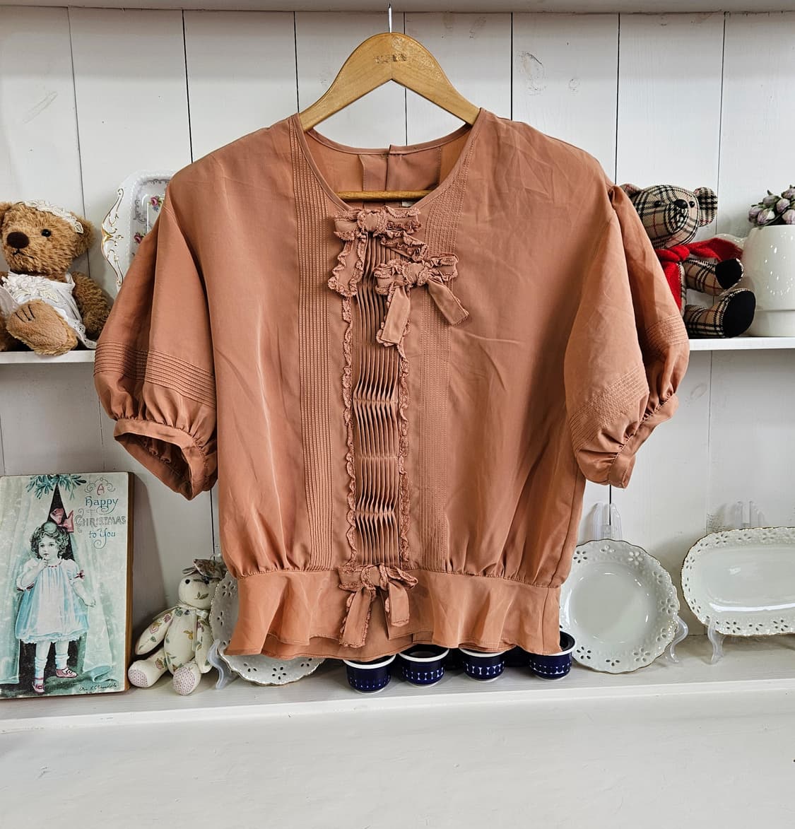 KETTY빈티지 코코아 핑크 프릴 블라우스 상품이미지1