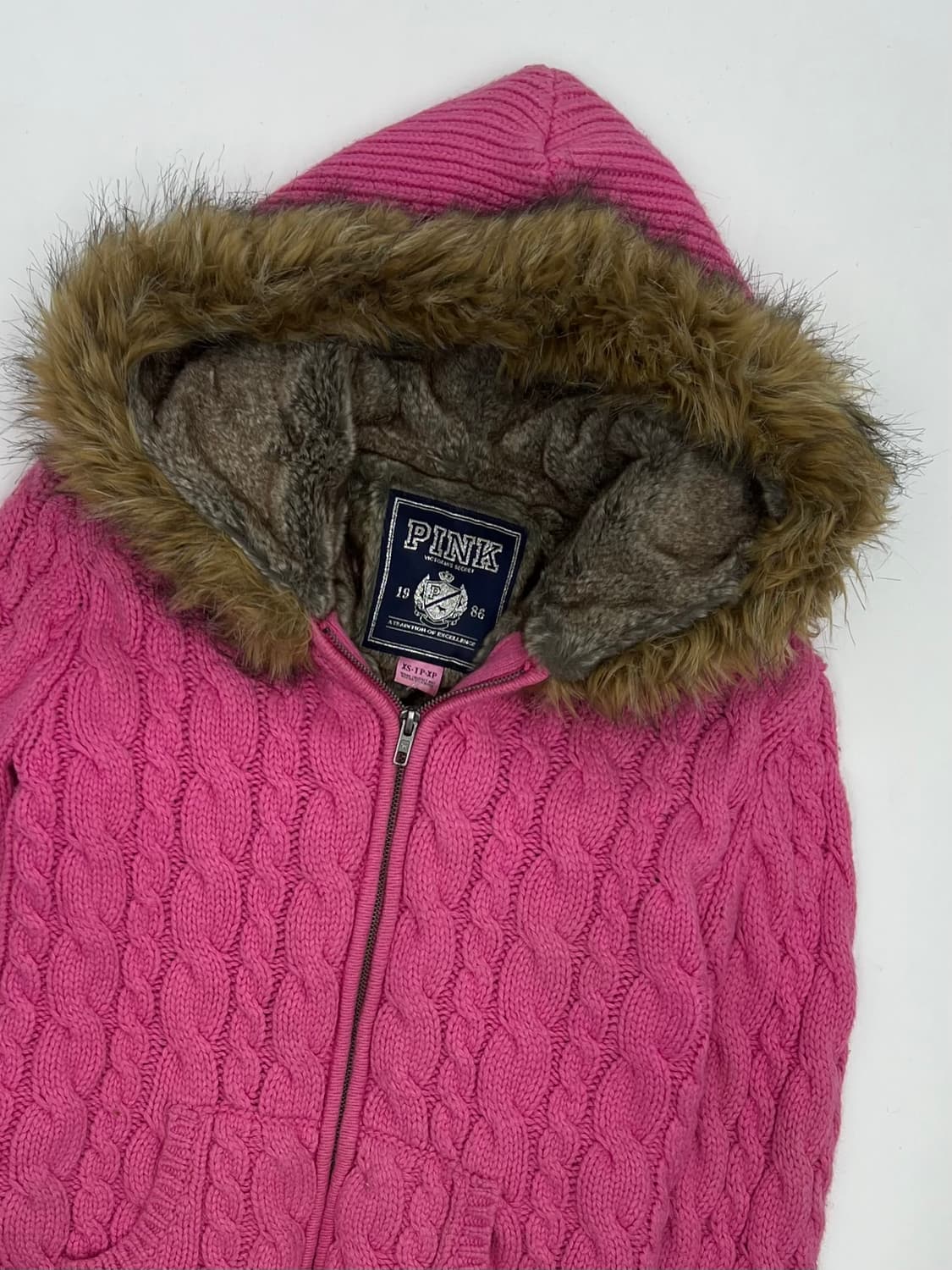 핑크 퍼 후드 니트집업 상품이미지2