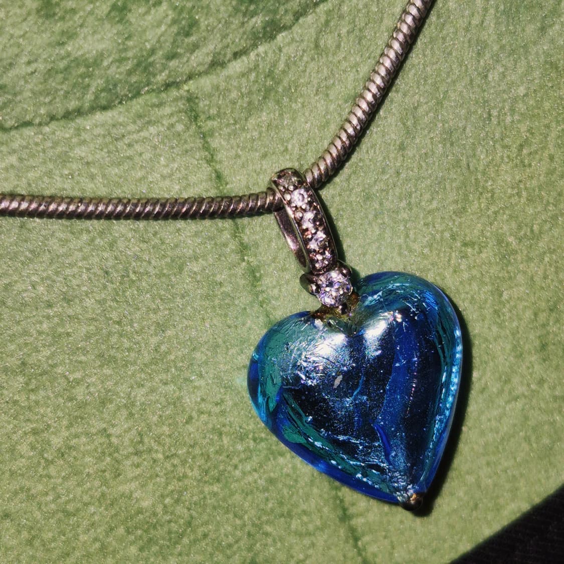 90s 이탈리아 무라노 925 은박 블루 하트 목걸이 상품이미지10