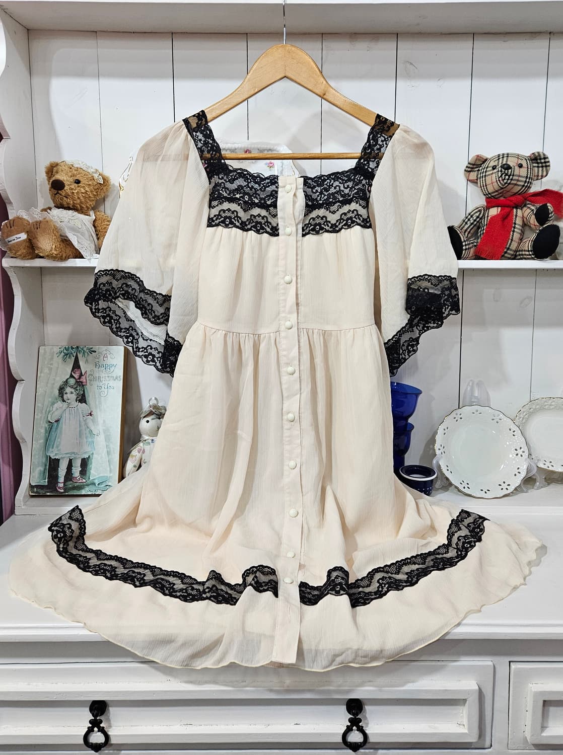 아이보리 블랙 레이스 로맨틱 원피스 상품이미지1