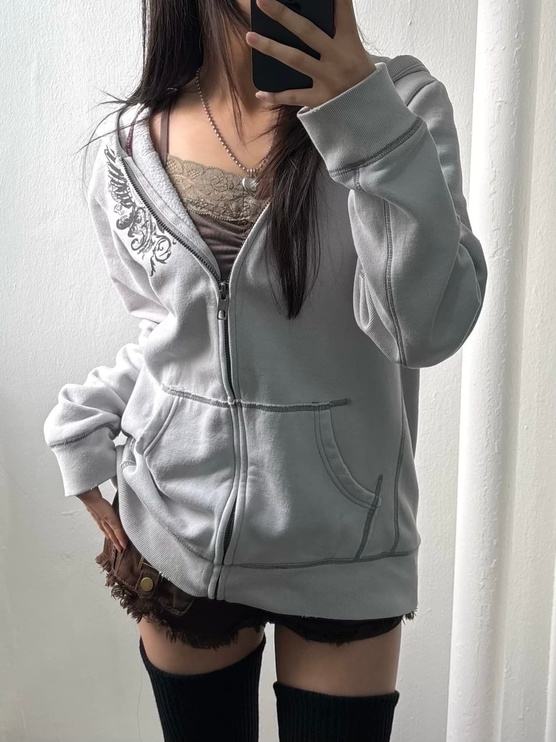 Vintage Graphic Applique Hood Zip-Up 상품이미지2