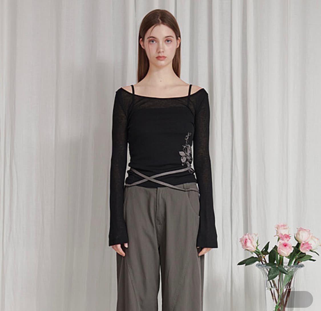 페인오어플레져 Rose Sheer Top 블랙 색상 상품이미지1