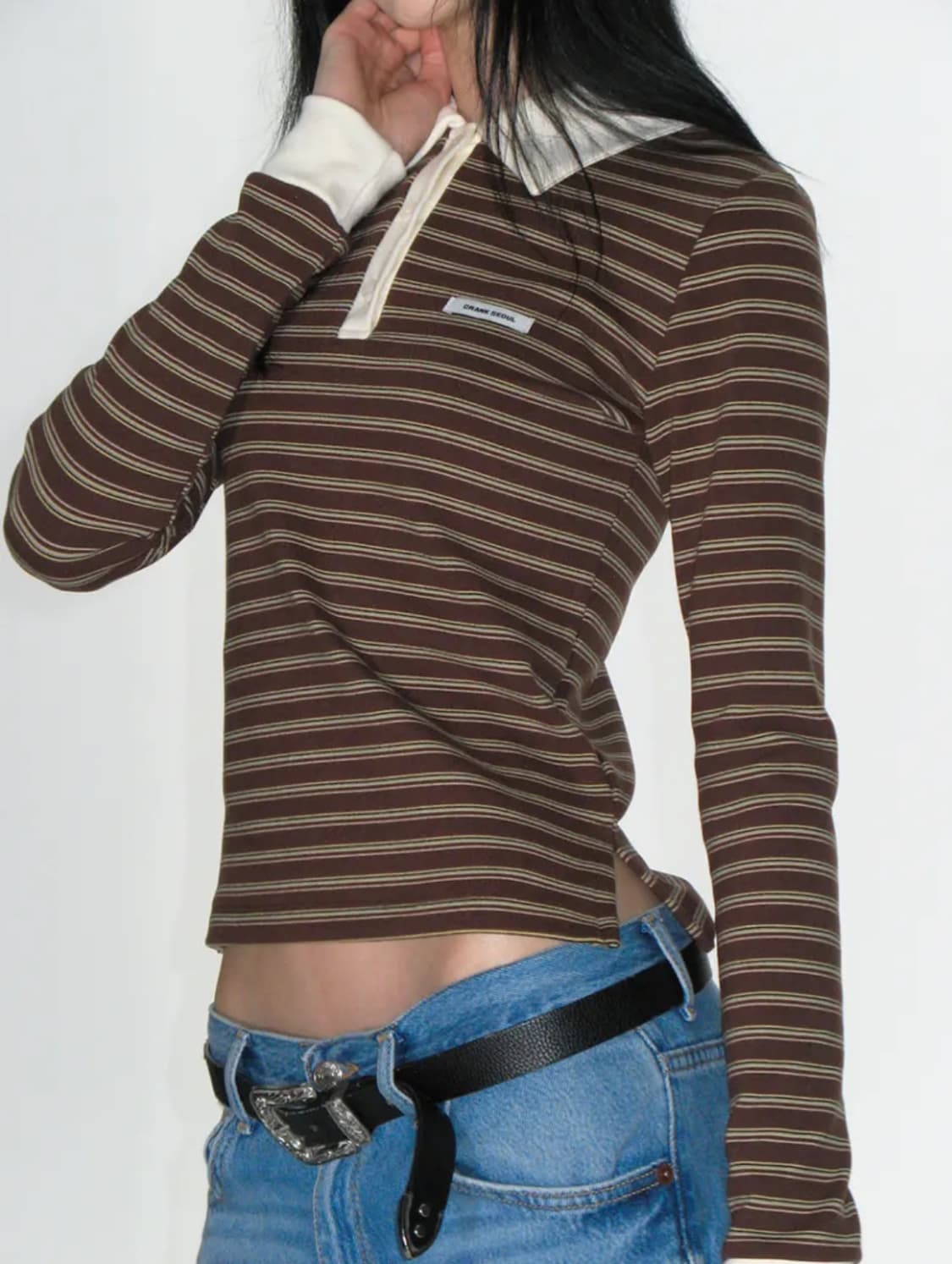 크랭크 멀티 스트라이프 폴로 셔츠 브라운 상품이미지5