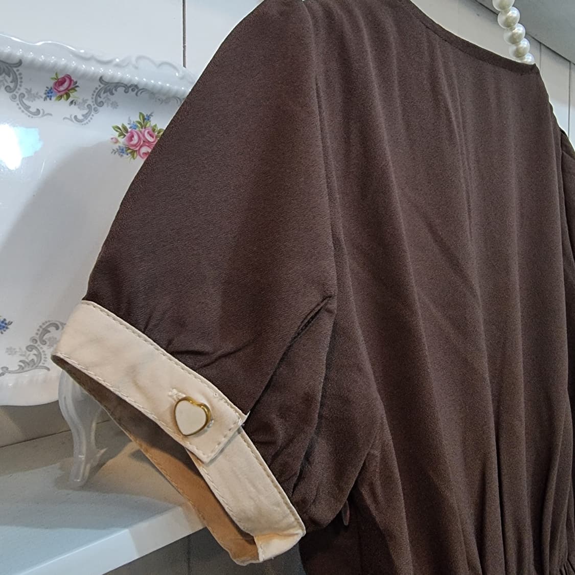 초코무드 배색 카라 리본원피스 상품이미지7