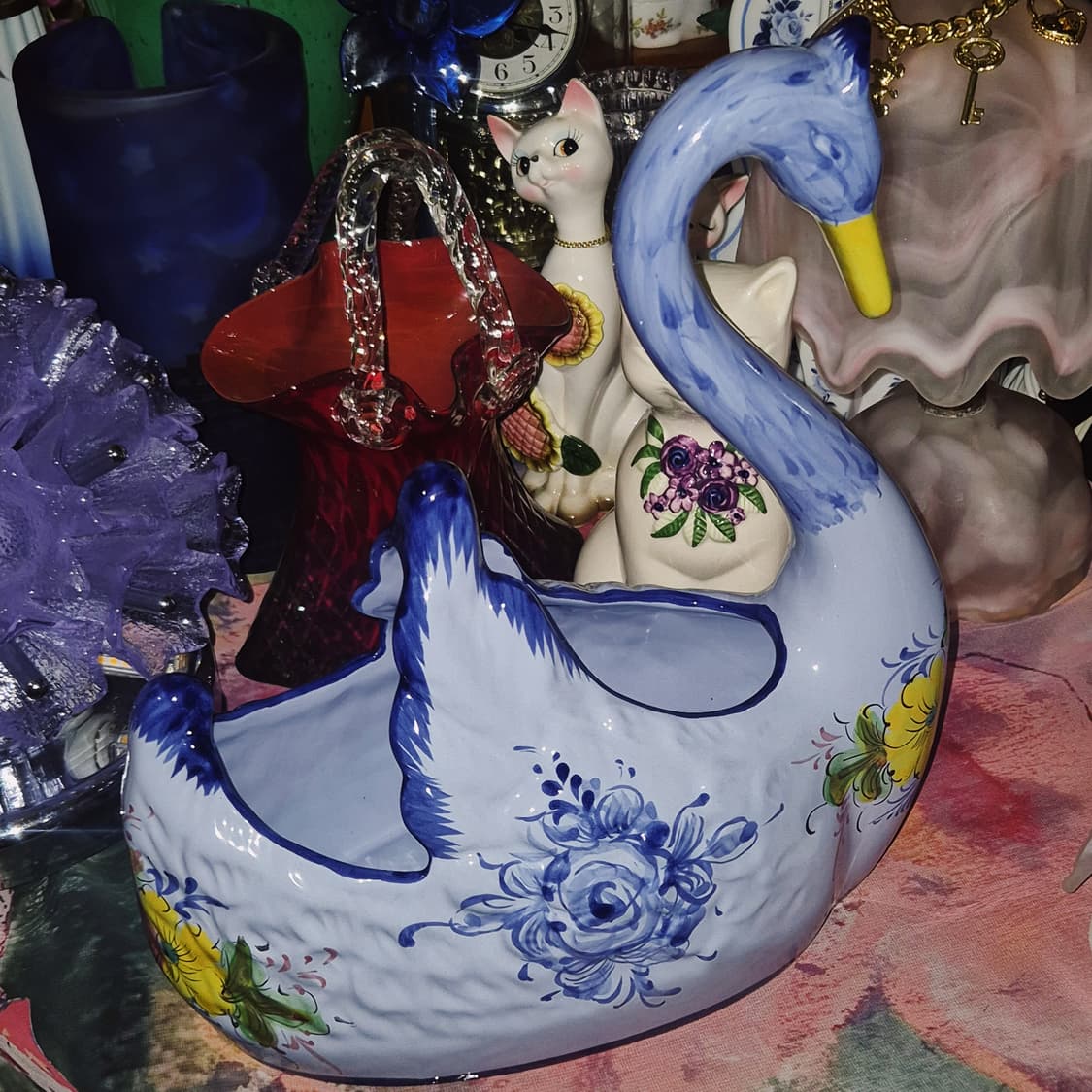 90s 포르투갈 핸드메이드 플로랄 대형 백조 홀더 상품이미지10