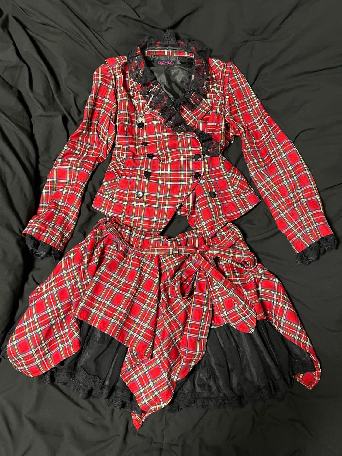 타탄체크 셋업 투피스 자켓 스커트 세트 펑크 고스 나나깔  상품이미지1