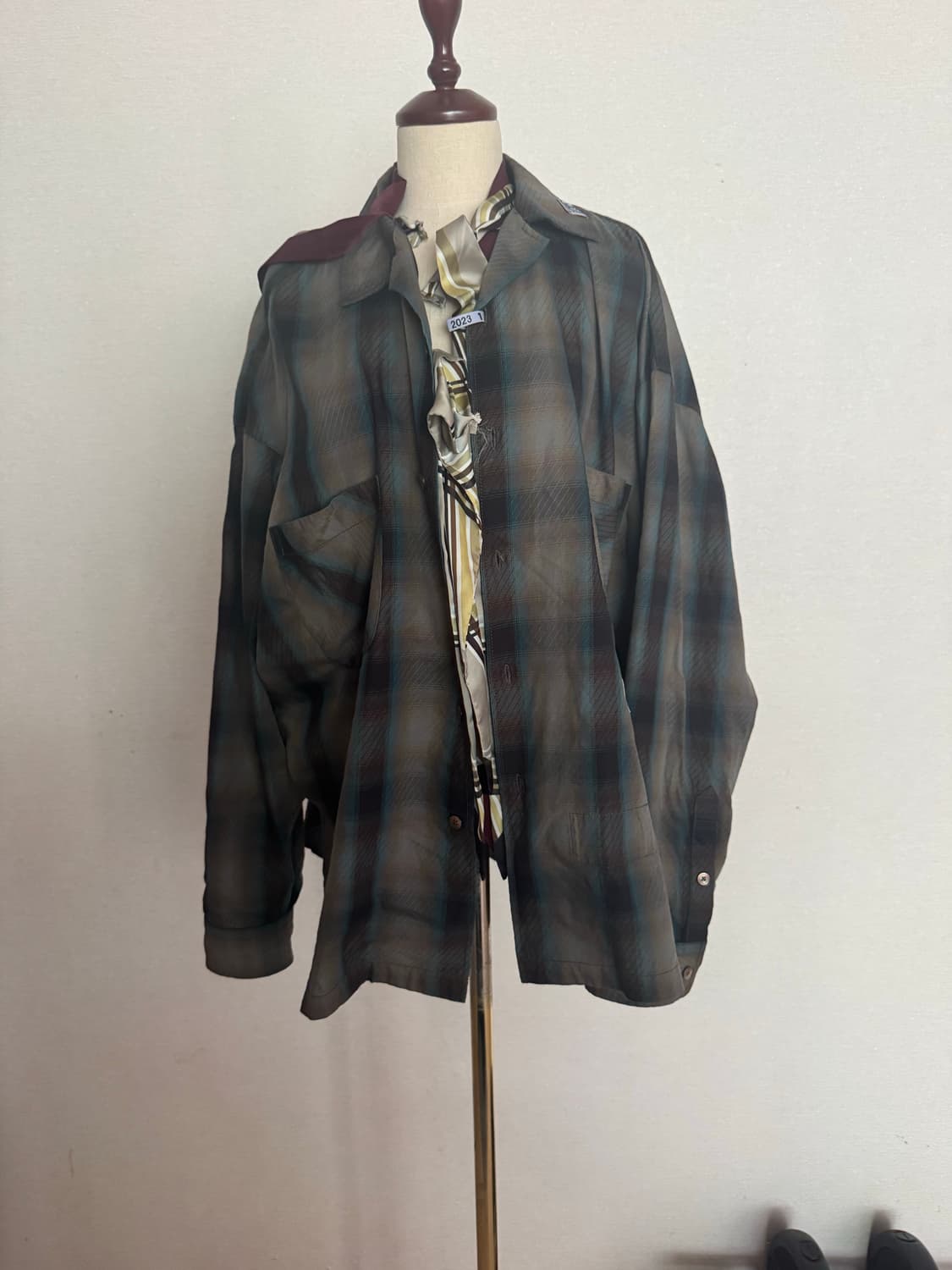 미하라야스히로 Mix Layered Check Shirt 남녀공용 상품이미지1