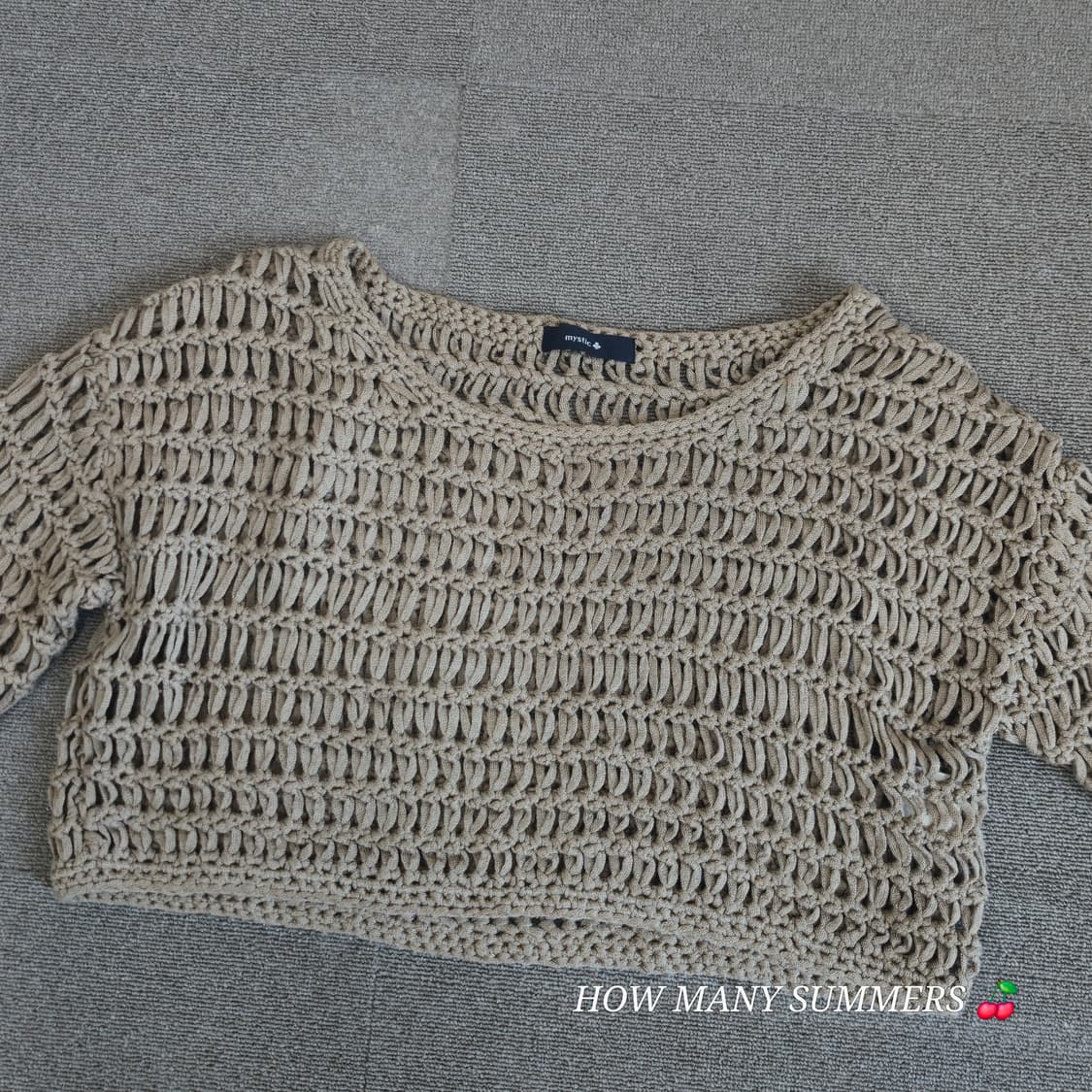 미스틱 크로셰 그물 니트 탑 베이지 울 혼방 시스루 레이어드 상품이미지2