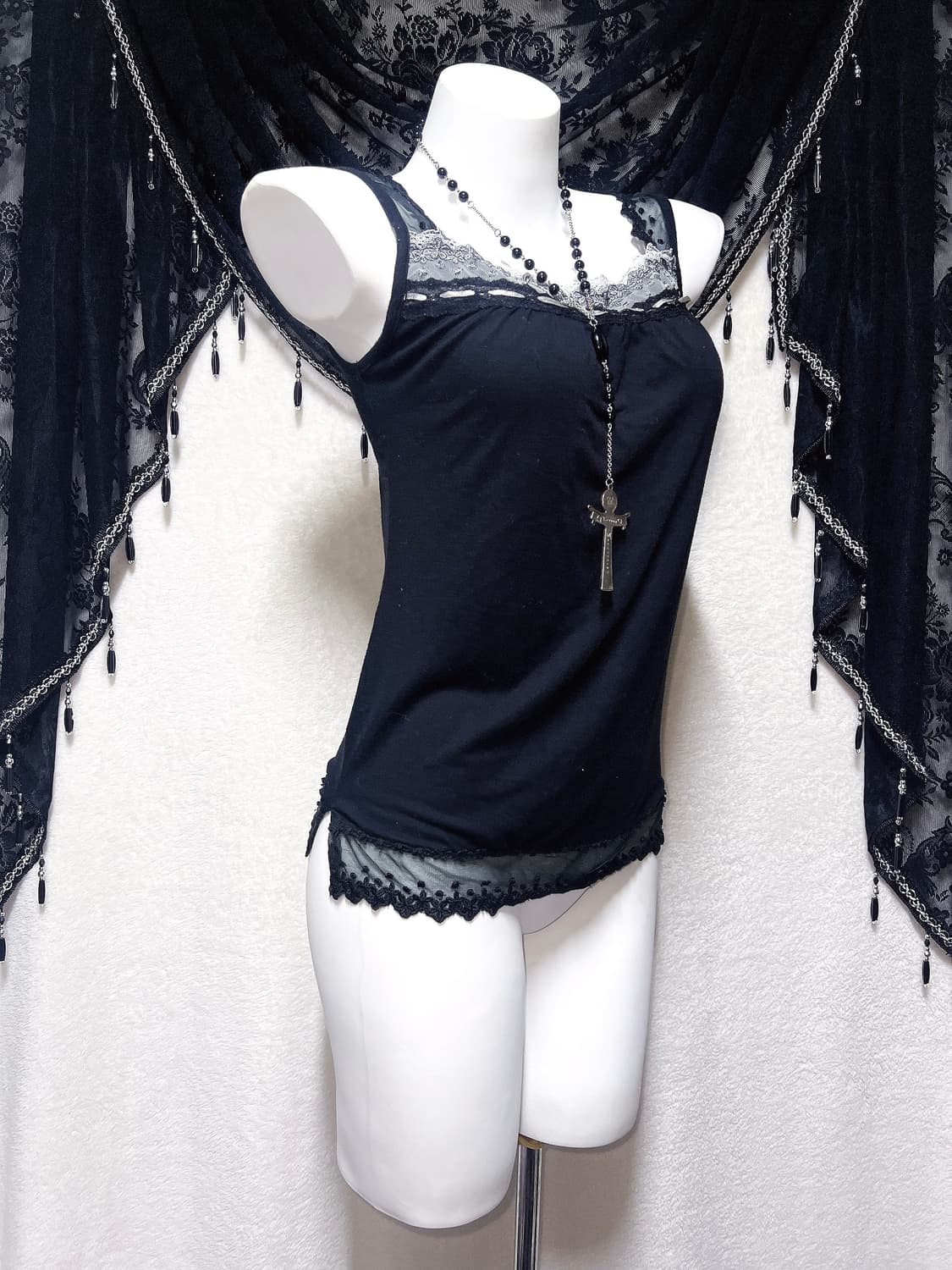 엑팜깔 로맨틱고딕 고스로리 펑크 레이스 도트 슬리브리스 나시 오리엔탈 상품이미지3