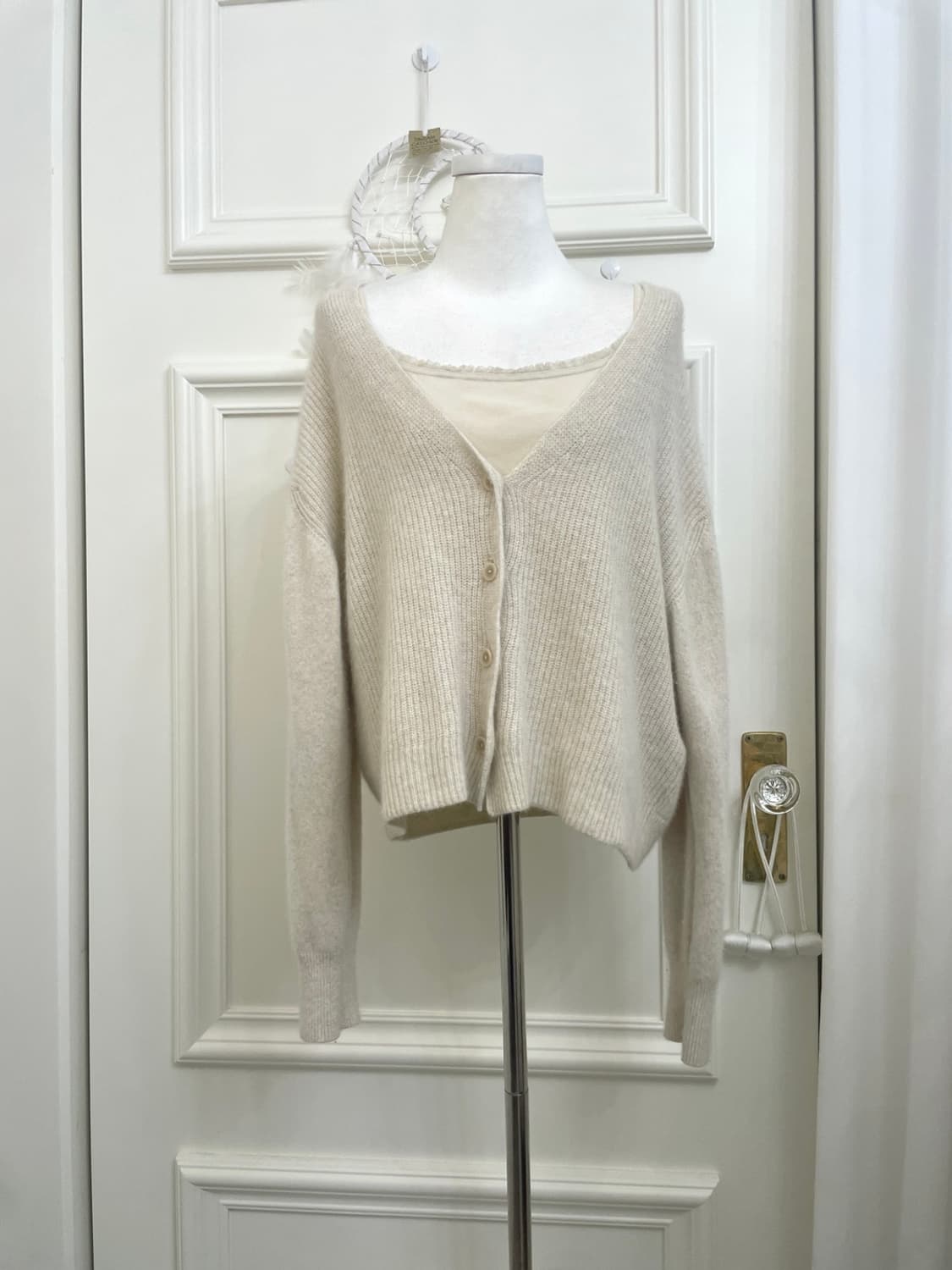 ivory melange angora loose cardigan&lace 상품이미지1