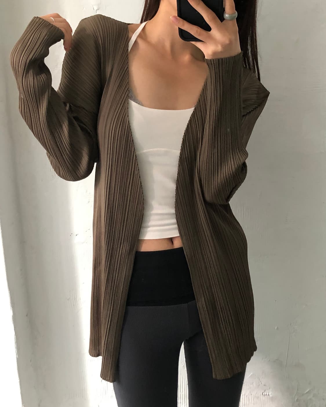 Pleats Please 플리츠플리즈 브라운 컬러 플리츠 오픈 가디건 상품이미지1