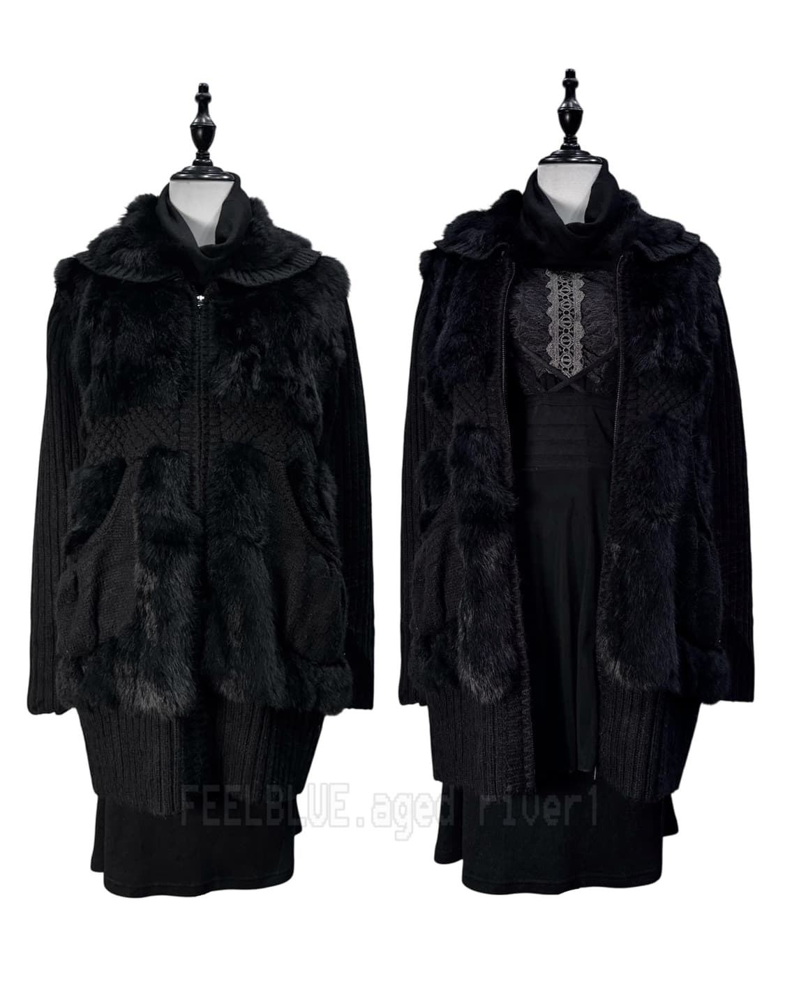 Slip Dress, OZZ ON,Fur jacket 3pcs Set 상품이미지3