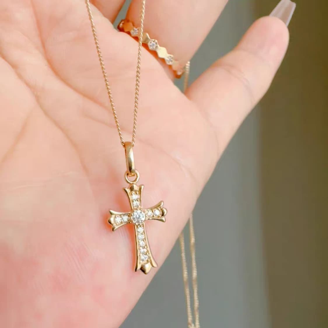 Oceanora 14K 골드 CZ 다이아몬드 십자가 펜던트 상품이미지5