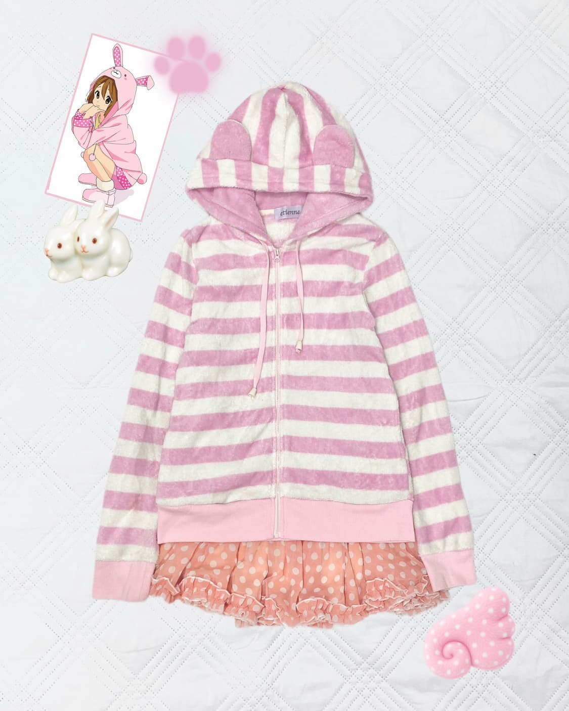 ꒰ঌ 쿠마미미 핑크 스트라이프 후드집업 ໒꒱ 상품이미지1