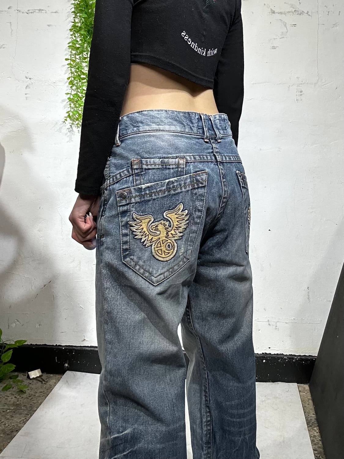 레드 페퍼 와이드 자수 연청 데님 팬츠 워싱 청바지  상품이미지4