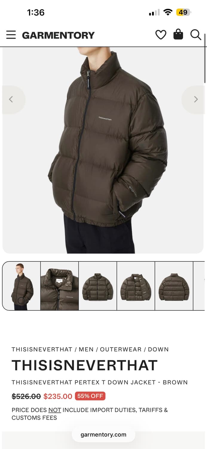 디스이즈네버댓 디네댓 패딩 브라운 L 상품이미지1