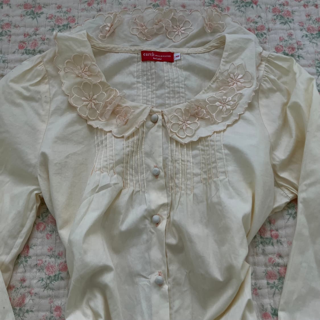 빈티지 어스뮤직 베이비 옐로우 플라워 넥 셔츠 949 y2k 스트릿 갸루 상품이미지3