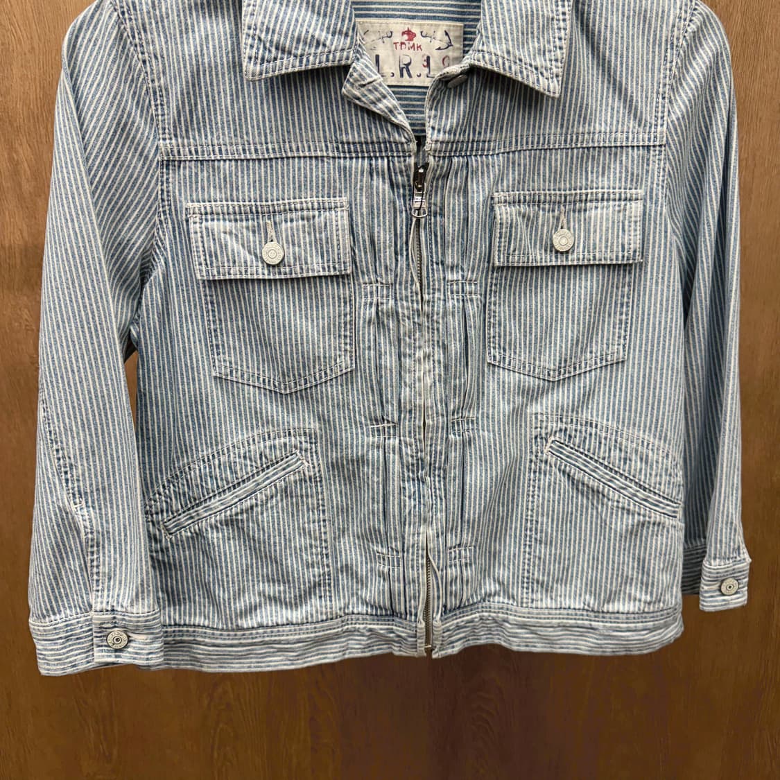 랄프 로렌 코튼 히코리 스트라이프 집업 자켓 워크 포켓 디테일 블루 상품이미지5