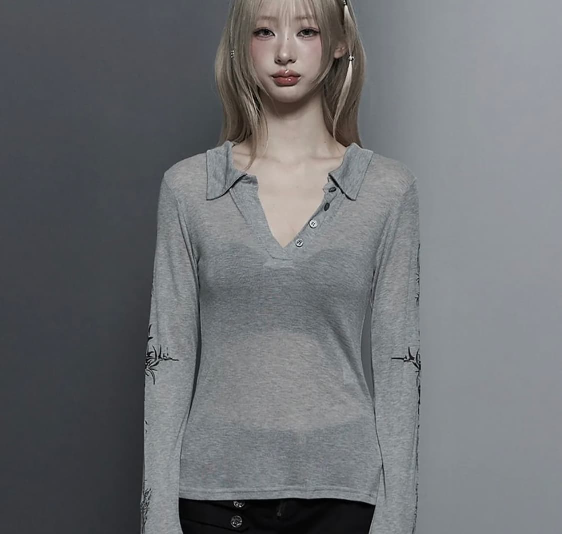 에트오소메 Rib Collar tattoo 타투 롱슬리브 탑 상품이미지1