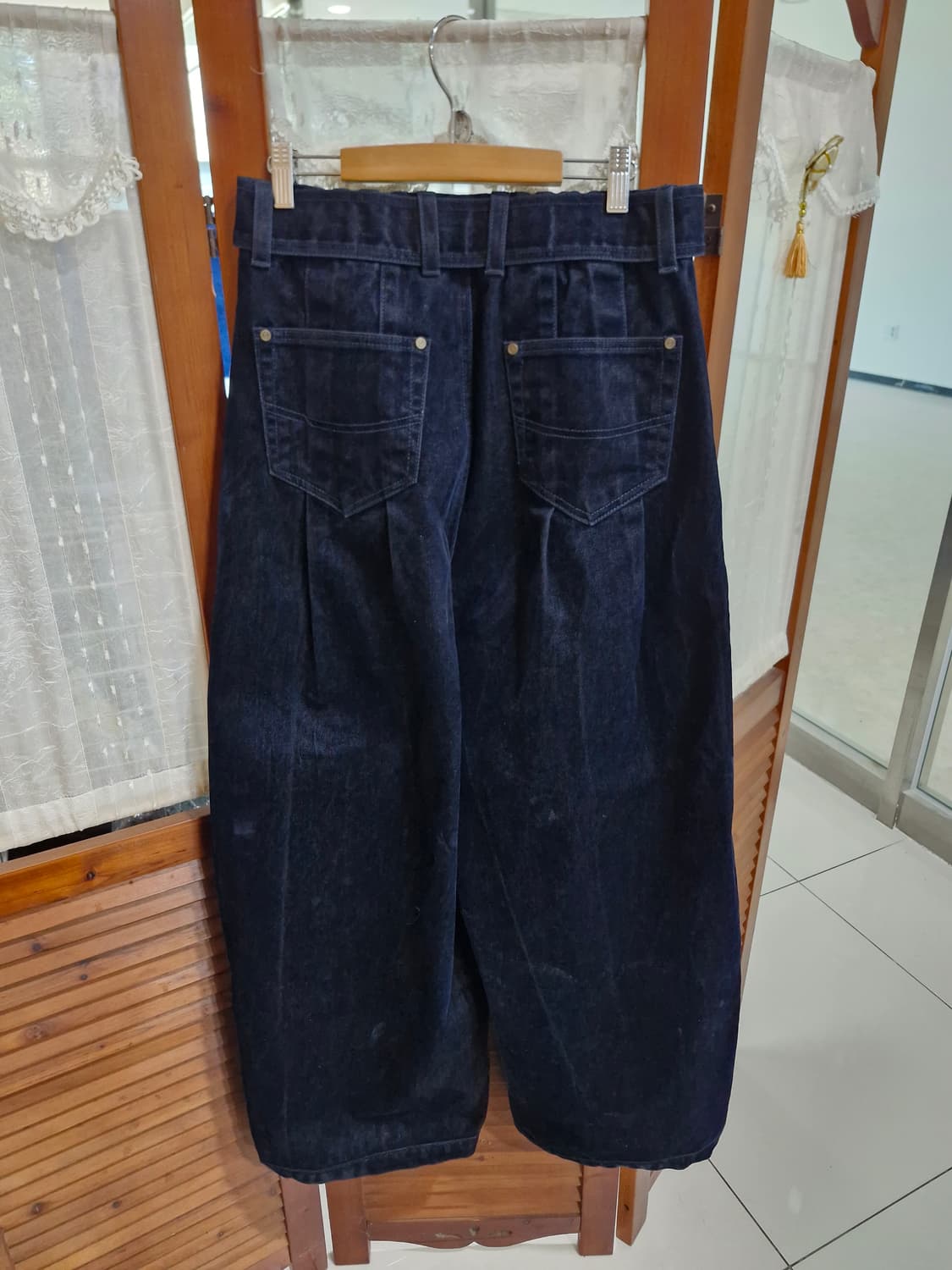 송지오 옴므 벨벳 커브 와이드 벨티드 데님 팬츠 네이비 상품이미지3