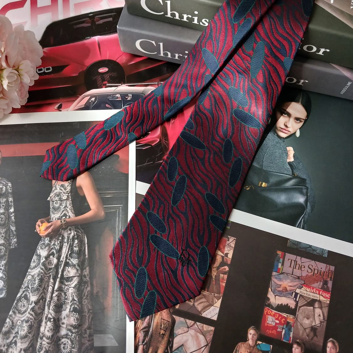 크리스찬 디올 몽슈르 실크 레드 패턴 넥타이 9cm A+등급 A19869 상품이미지3