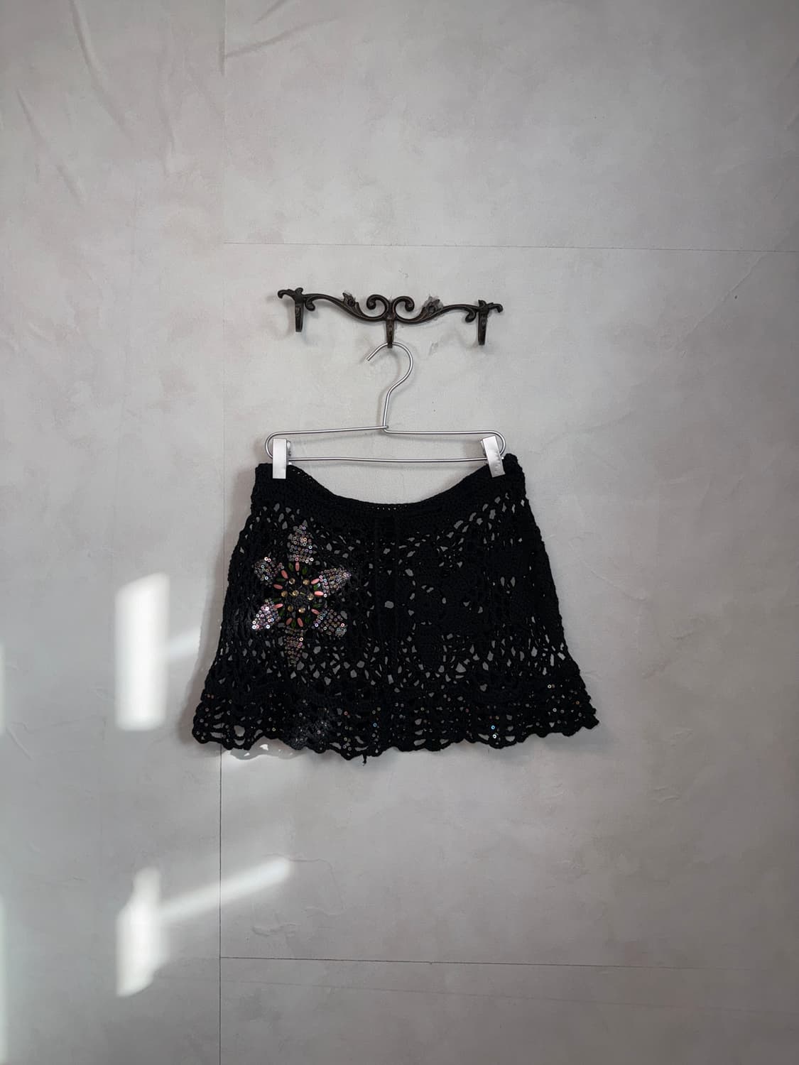 Black flower crochet beads patch net sk 상품이미지1
