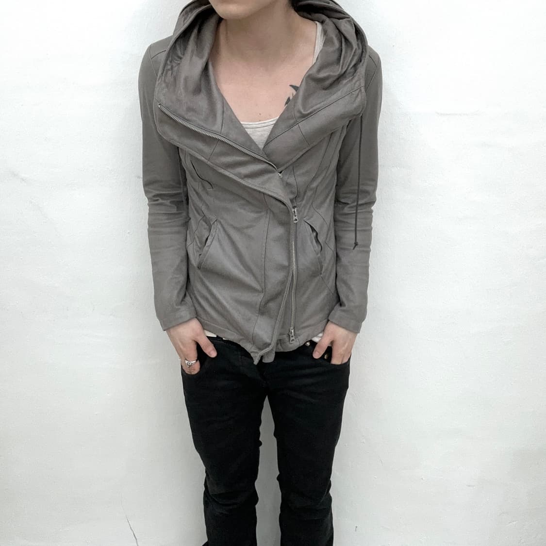 Tornado mart grey suede asymmetry jacket 상품이미지3