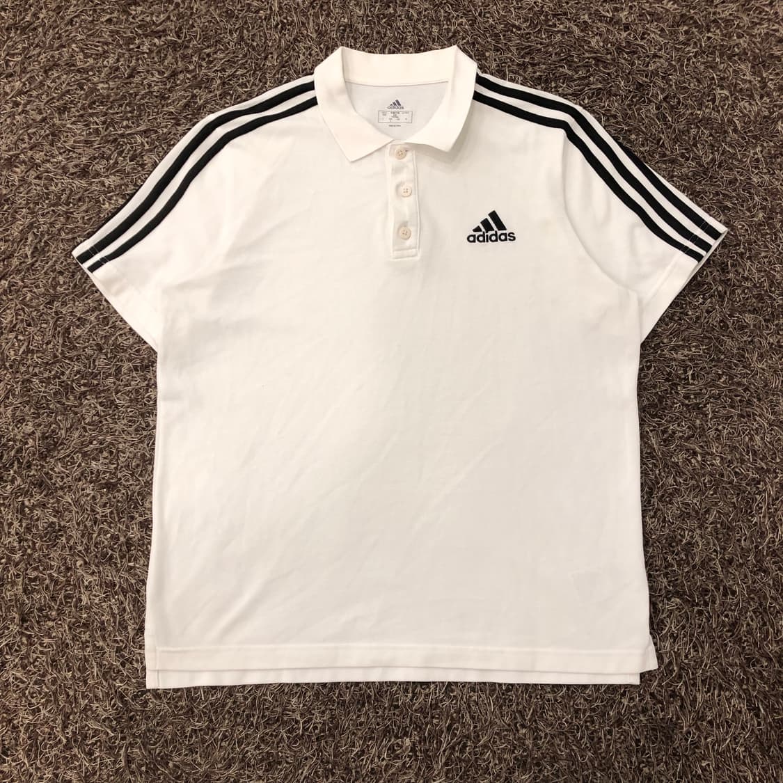 L 아디다스 삼선 화이트 카라 티셔츠 상품이미지1