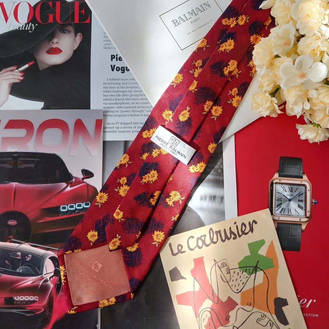 발망 실크 레드 플라워 아트 패턴 넥타이 9.5cm A+등급 A19161 상품이미지4