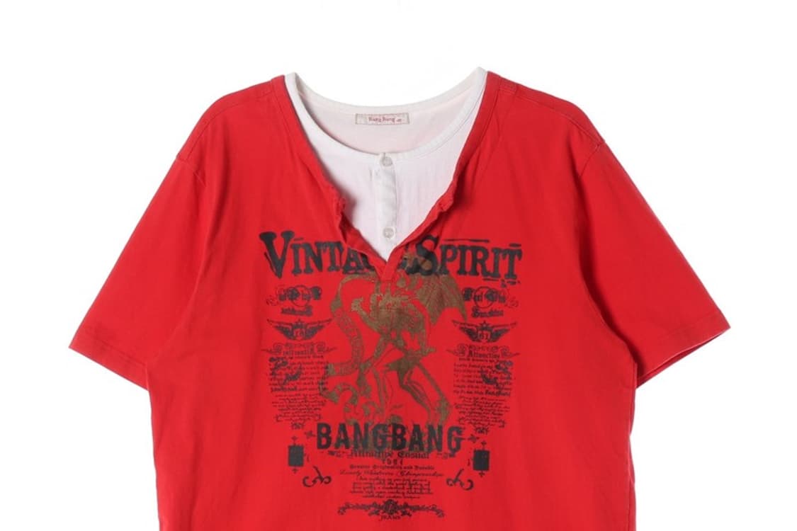 뱅뱅 레드 레이어드 헨리넥 반팔티 XL 상품이미지3