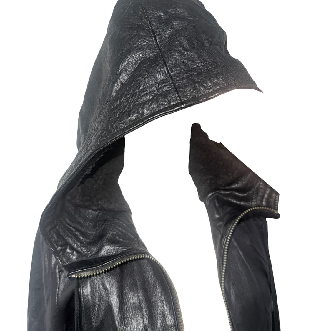 Hooded Sheep skin Black leather Jacket 상품이미지4
