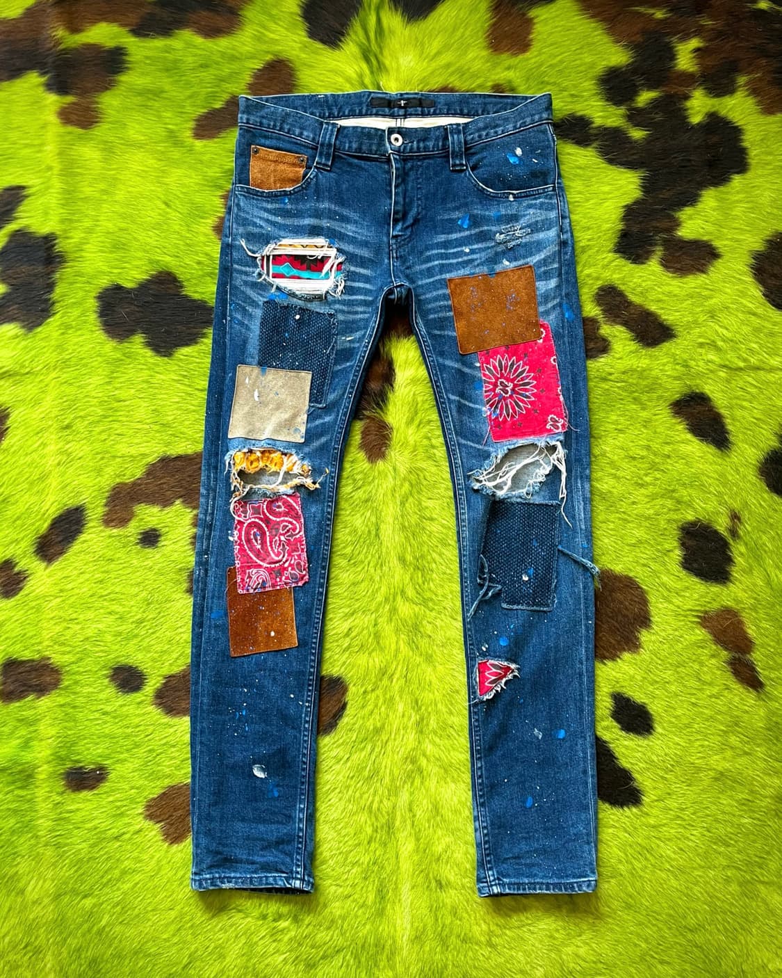 NO ID. Leather Bandana Patch-Work Denim 상품이미지3