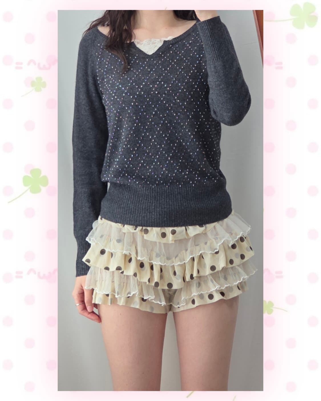 차콜 비즈 아가일 니트 상품이미지2