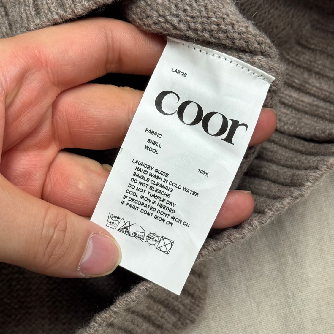 쿠어 라이트브라운 울 크롭 크루넥 니트 L 상품이미지5