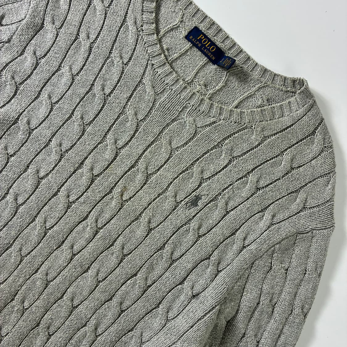 Polo  폴로 랄프로렌 자수 코튼 그레이 꽈배기 니트 상품이미지3
