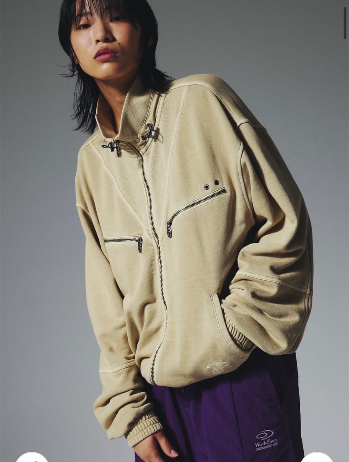 트래블 브이라인 립 피그먼트 집업 자켓 허니콤 베이지 상품이미지1