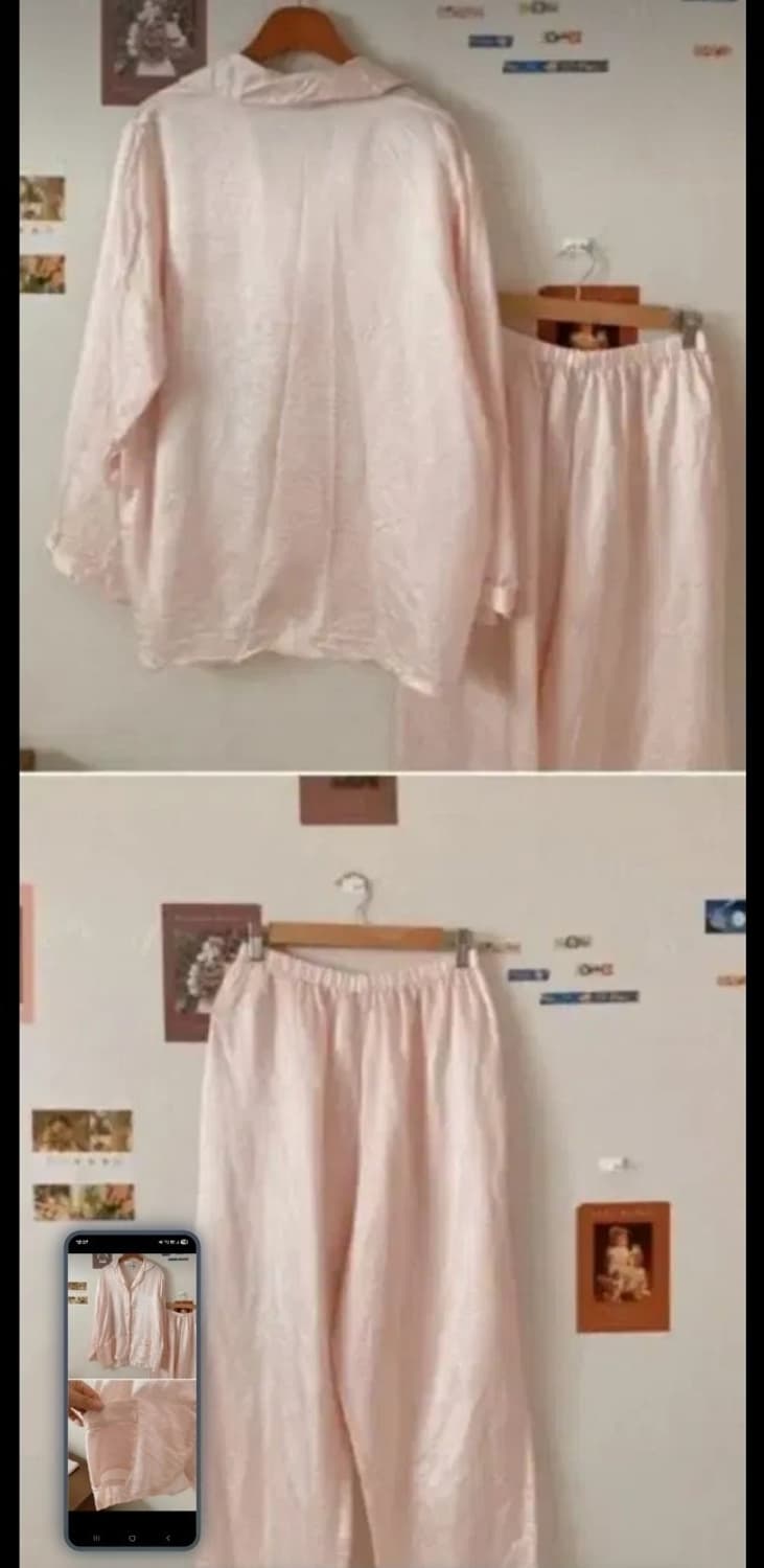 빈티지 핑크 실크 파자마 상하세트 L 상품이미지2