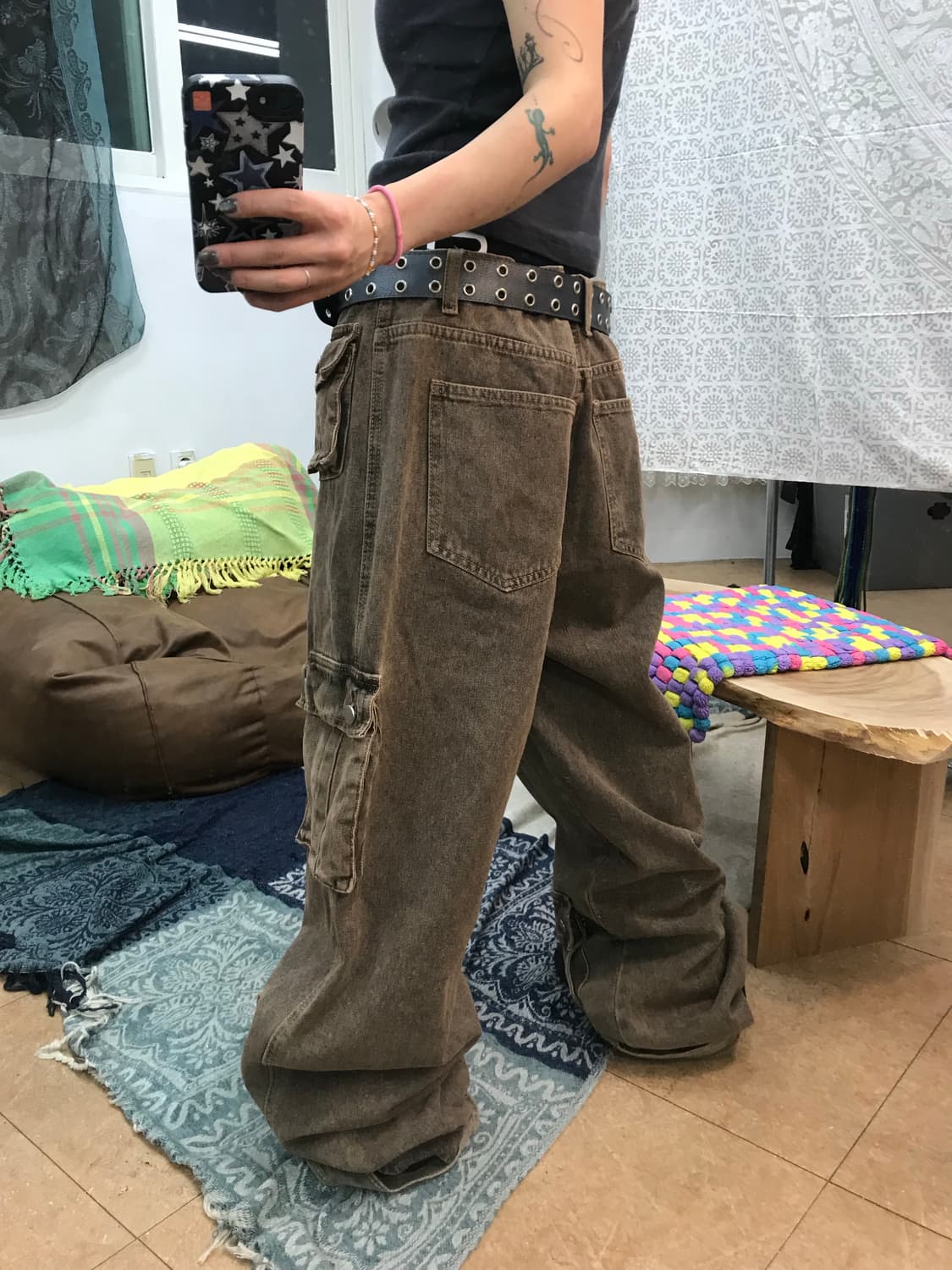 브라운 피그먼트 카고팬츠 상품이미지2
