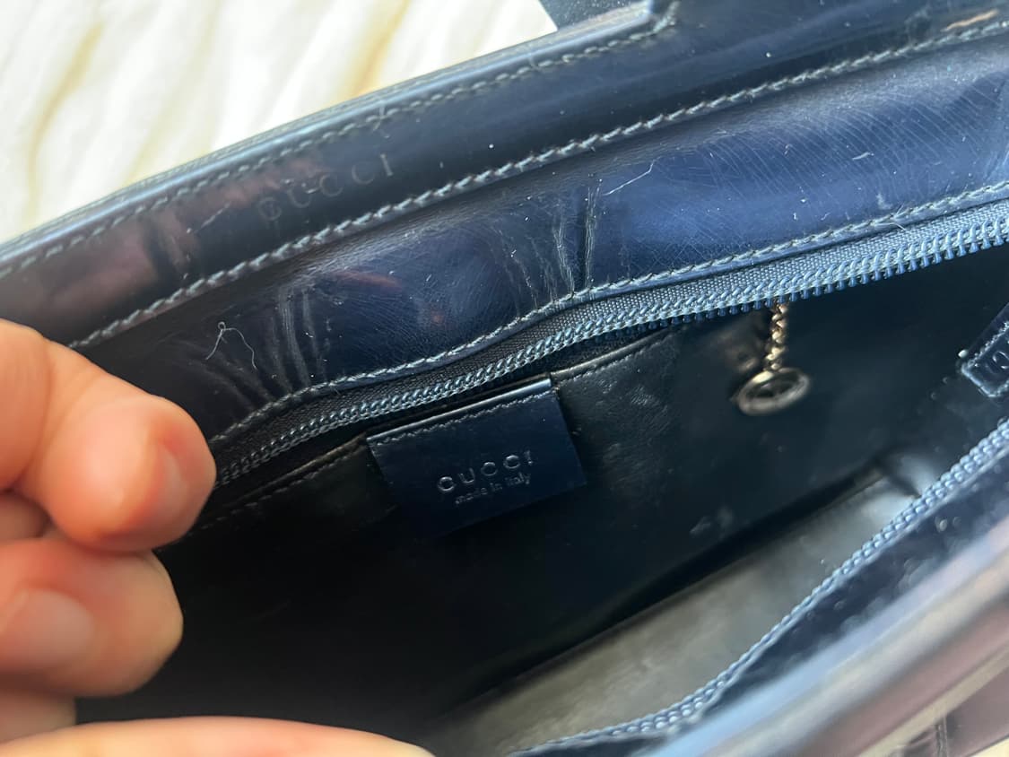 정품! 빈티지 구찌 네이비 에나멜 미니백 토트백 상품이미지4