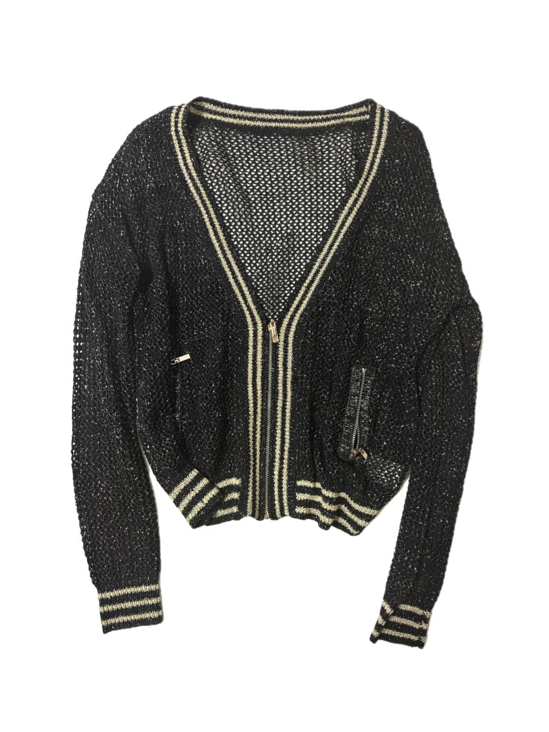 오네갸루 골드 펄 크로셰 시스루 집업 가디건 상품이미지1