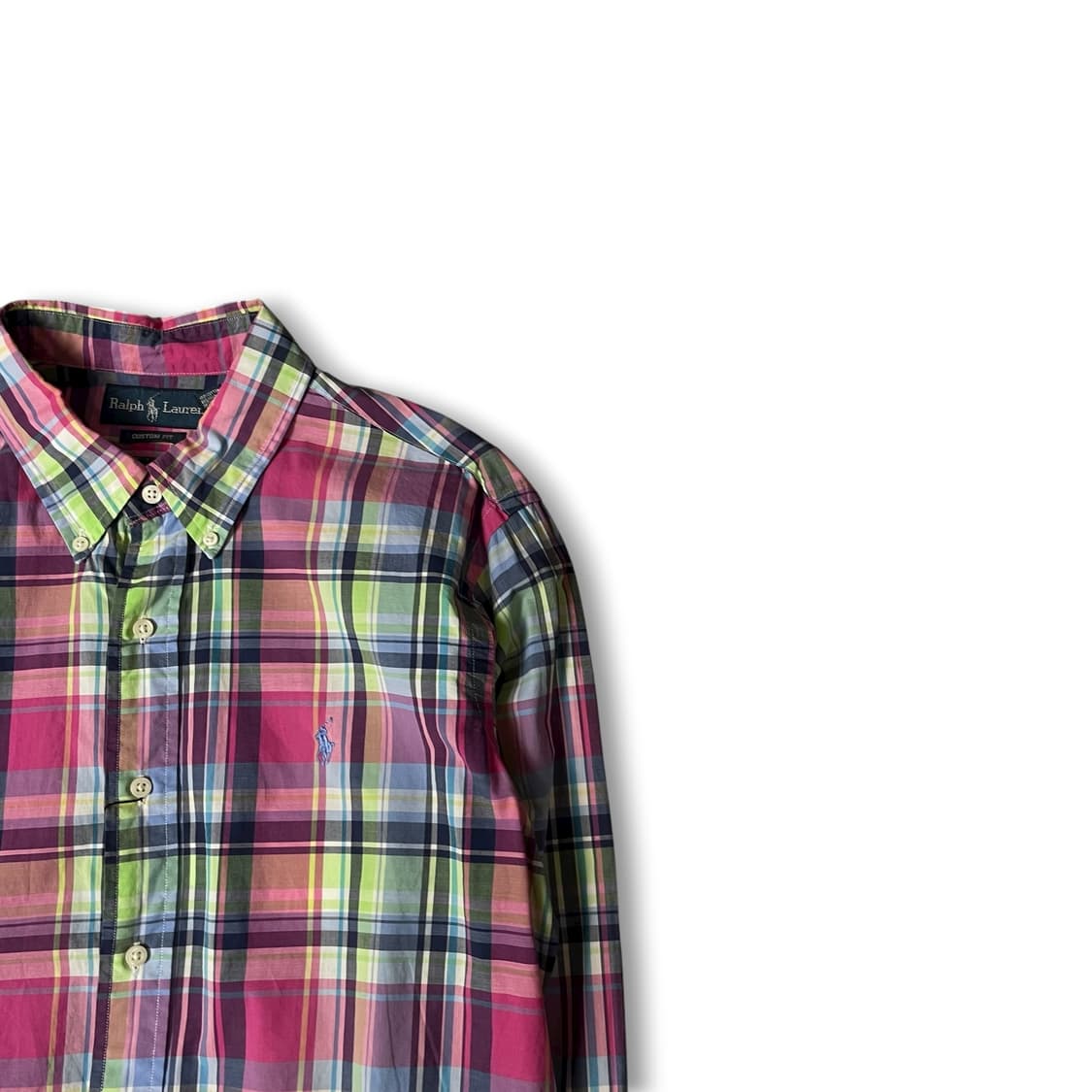 폴로 랄프로렌 핑크 그린 네이비 체크 커스텀핏 긴팔 셔츠 XL 상품이미지2