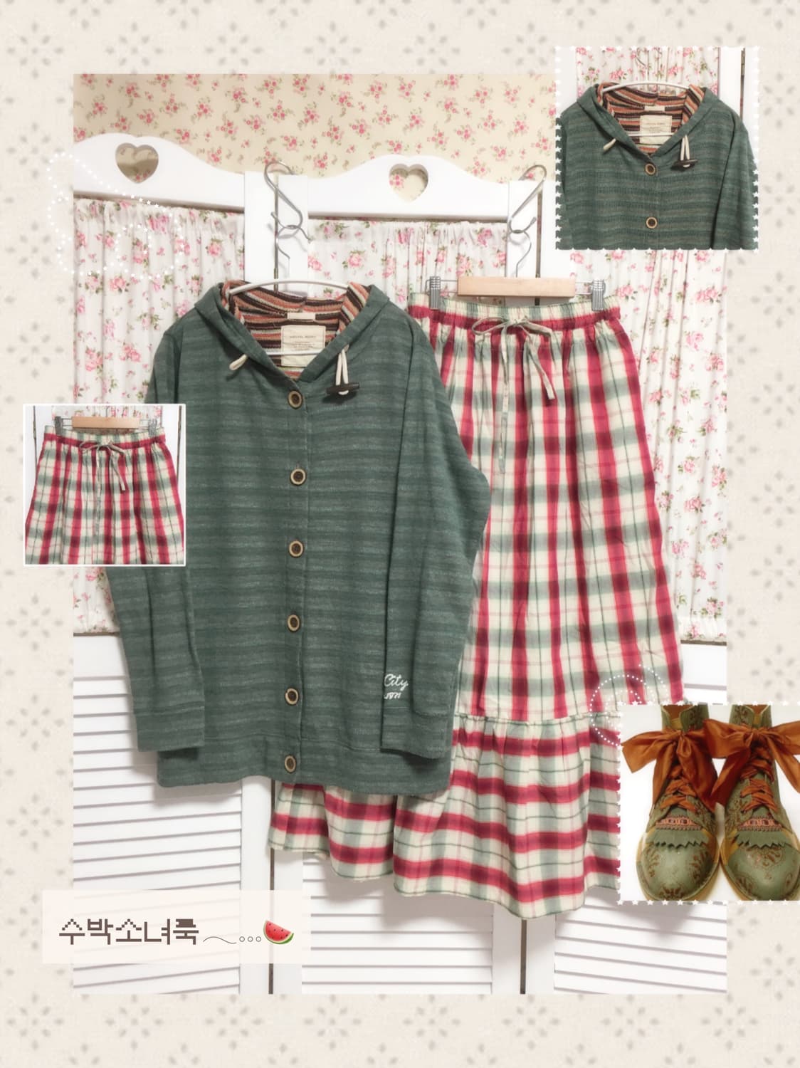 빈티지 모리걸 수박바 체크 스커트 상품이미지1