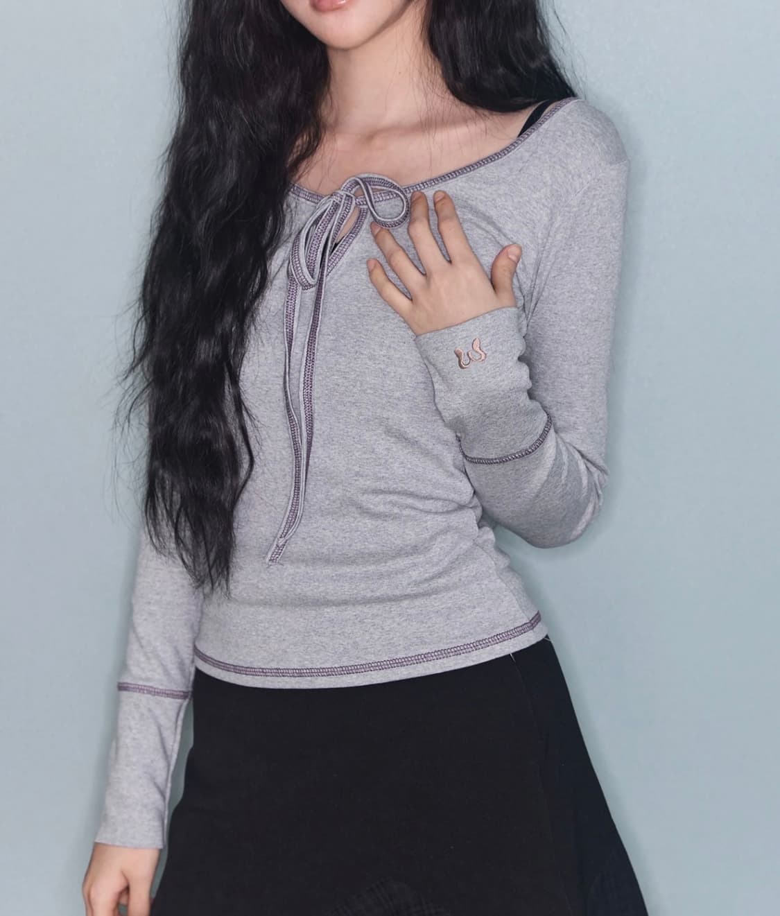미레코 리본 그레이 긴팔 상품이미지2