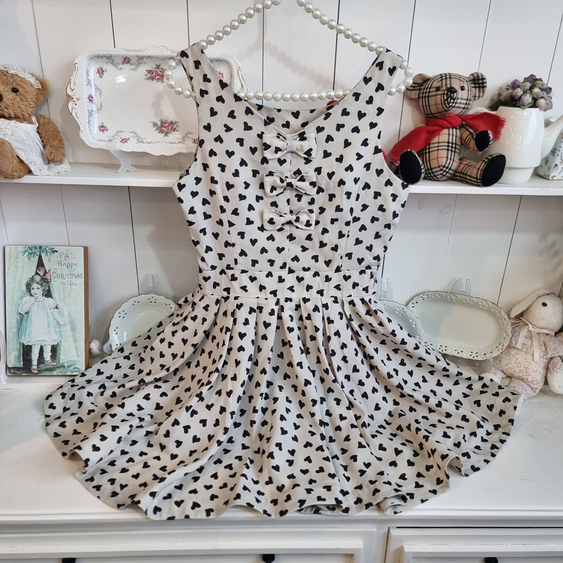 하트패턴 3리본 플레어 원피스 상품이미지1