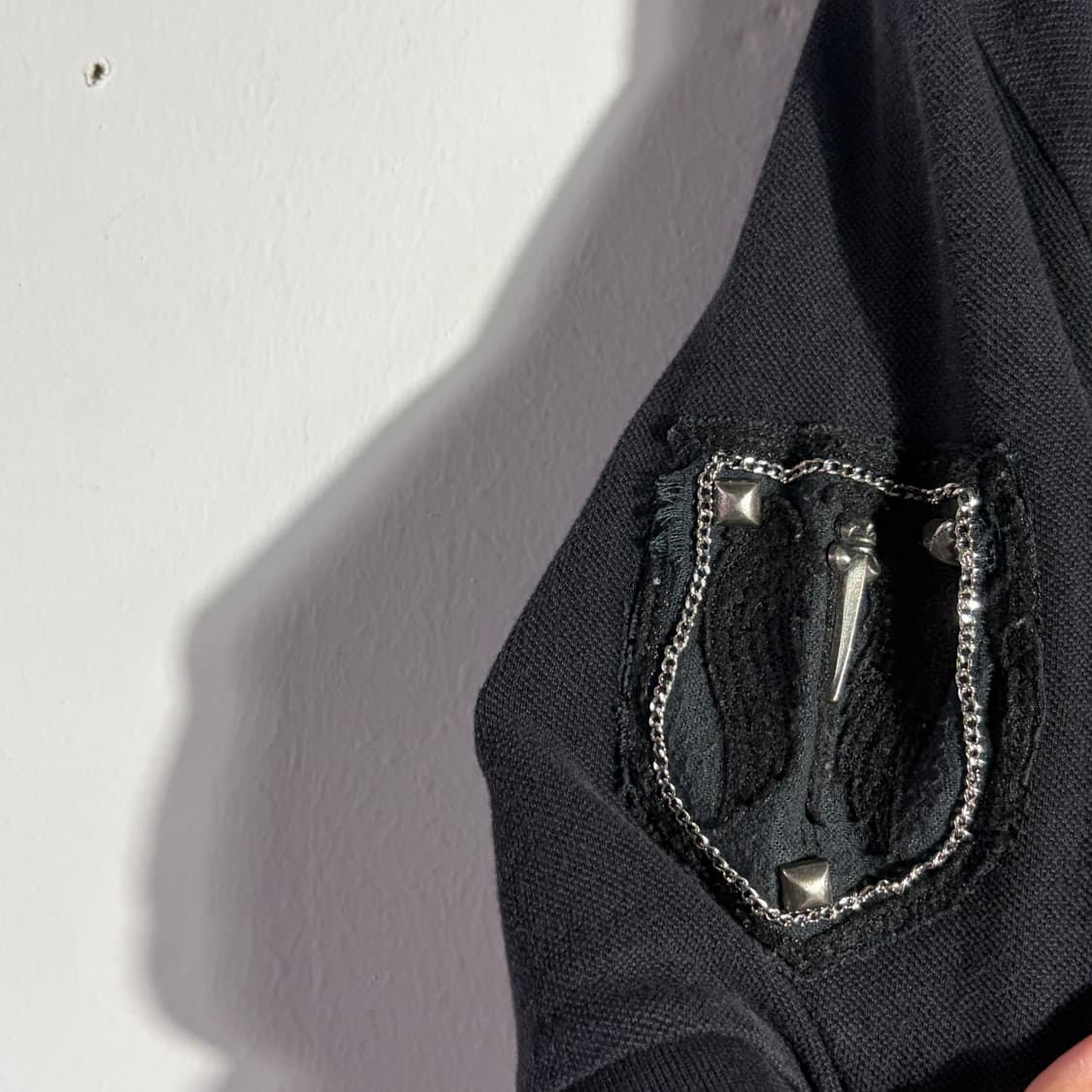 빈티지 엔젤윙 펑크 블랙 자수 반팔 카라티 (무료배송) 상품이미지3